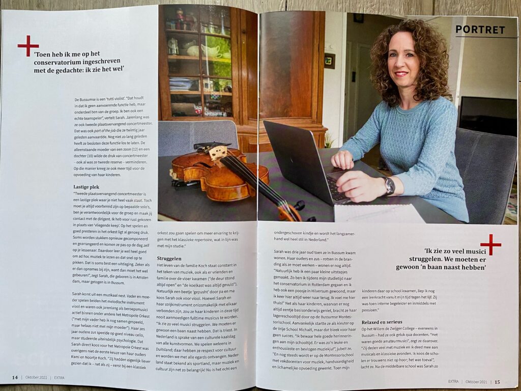 Sarah Koch interview Bussums Nieuws magazine extra, violiste en muziekmakelaar